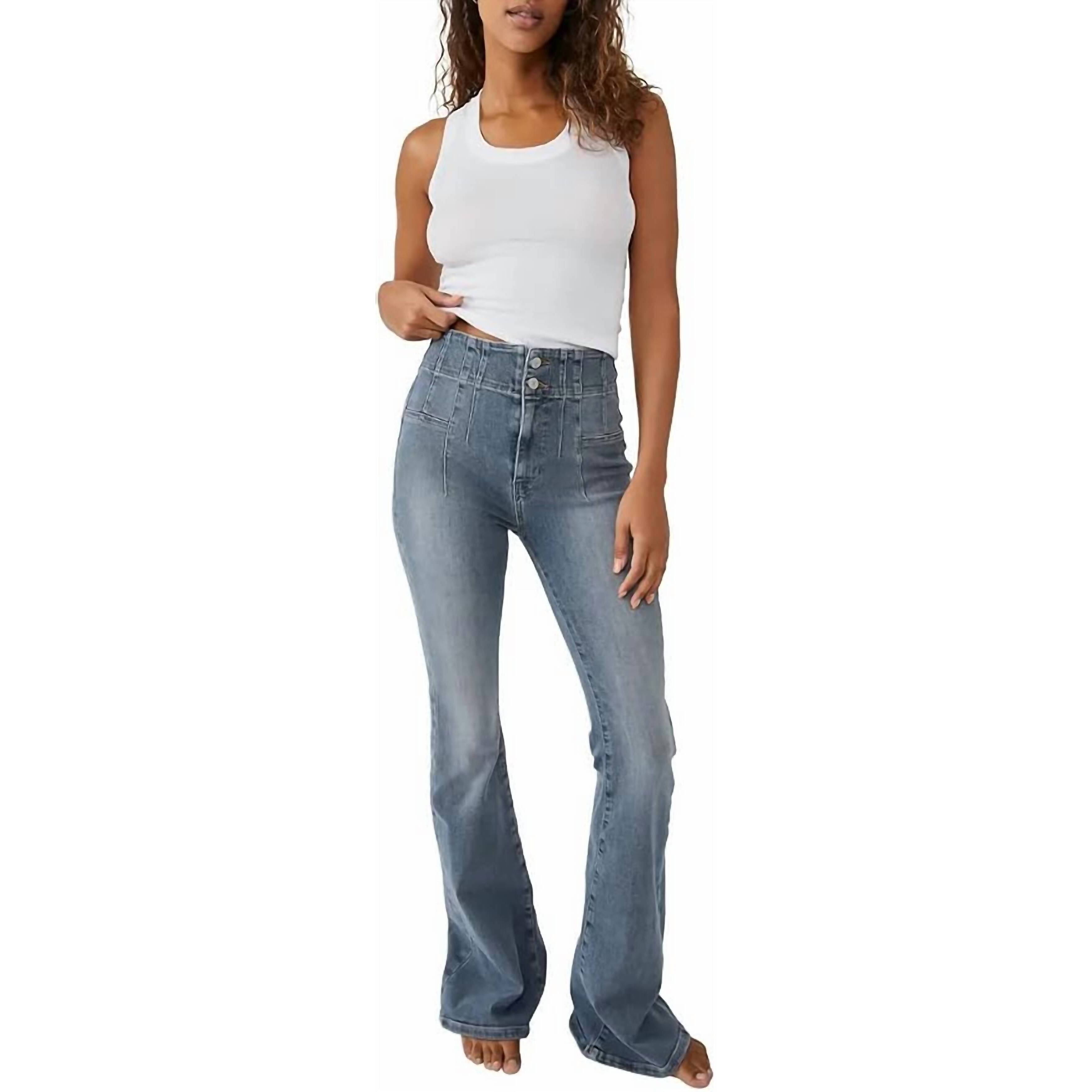 New Free People Jayde Flare Jeans In Steel Blue